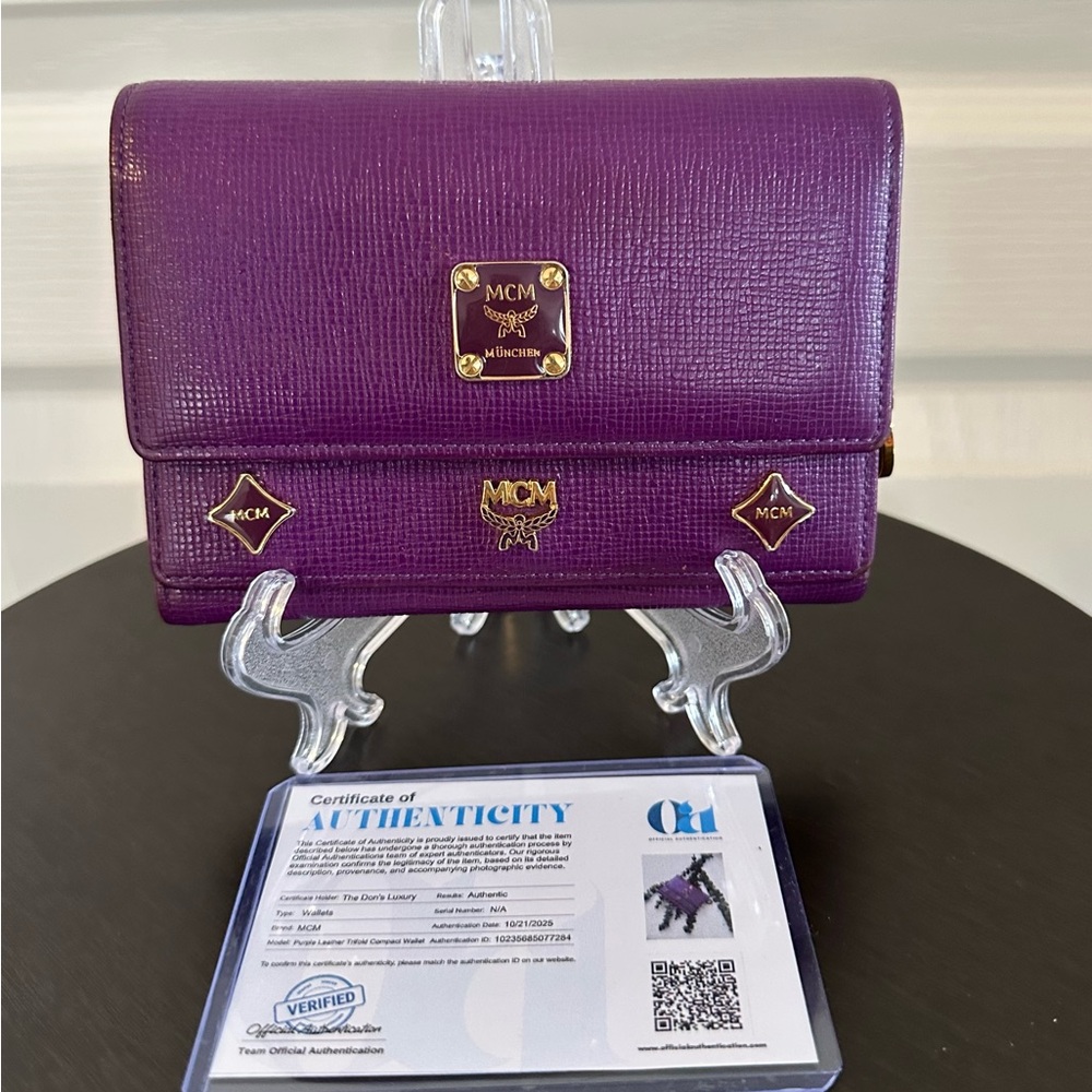MCM Tri-Fold Flap Purple Wallet – EUC with COA – Authentic - Gold Hardware